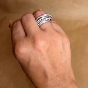Swarovski Multi-Tiered Spiral Crystal Silver ring 7.5